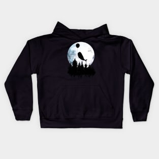 Whale flies with a balloon over forest, black silhouette on the full moon Kids Hoodie